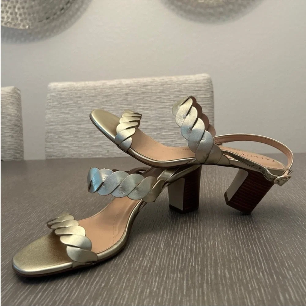 TALBOTS Metallic Gold Braided Strap Sandals Sz 10